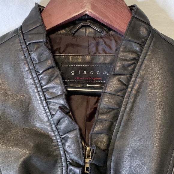 Giacca Antique Bronze Full Zip Jacket Ruffle Trim Pleated Lower Back Size Small - Picture 2 of 6